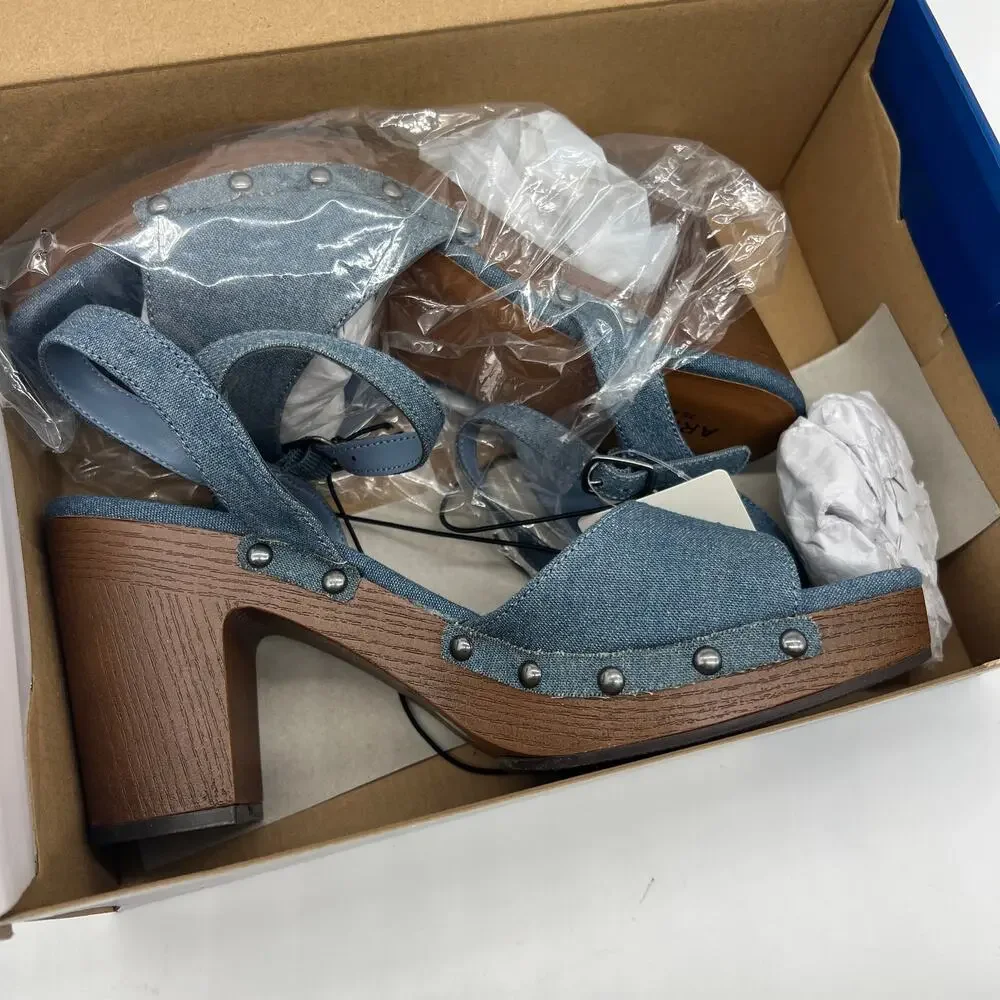 Arizona Jean Co Womens Heather Heeled Sandals Blue Denim Size 9.5M